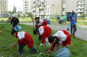 中学生清理社区垃圾