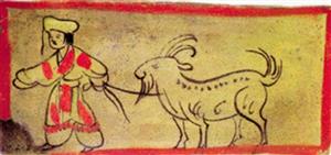 西晋墓壁砖画——牵羊的少数民族