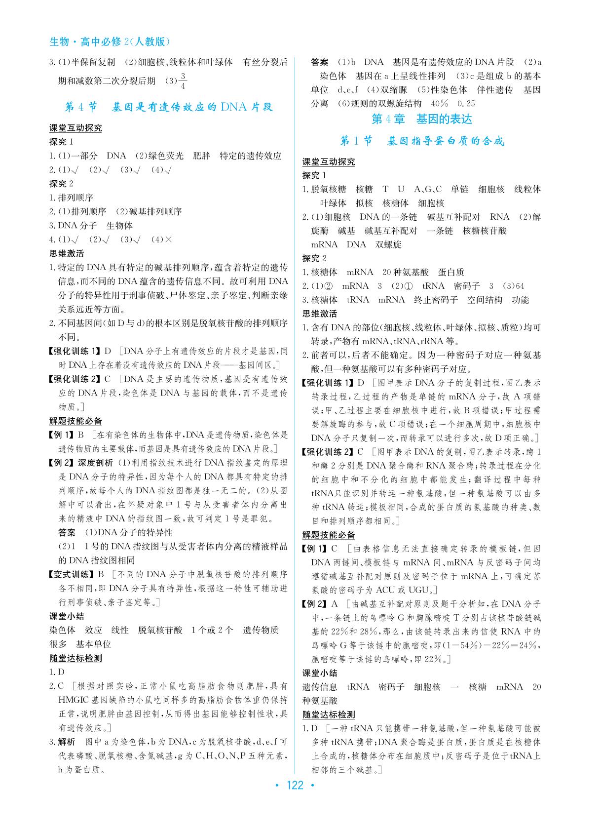 参考答案2016学法大视野生物高中必修2人教版